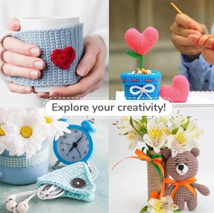 Image of Crochet Thread Oon Yarn Kit with Crochet Hook & Thread Cutter Scissors | 6 Multicolor Cotton Yarn Rolls for Knitting Embroidery DIY Craft Macrame Weaving Sewing Kit for Beginners & Kids