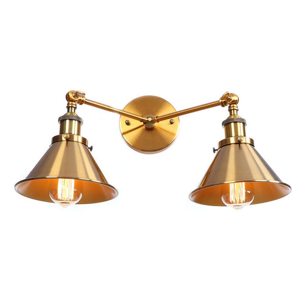 ZTCHSENZT Wall Sconces, Retro Loft Adjustable Wrought Iron Wall Light Industrial V-intage Adjust Bedside Wall Lamp E-dison E27 Double Iron Wall Sconce Fixture Home Indoor Lighting,Gold