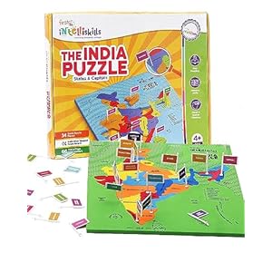 Intelliskills Premium 100 Pcs Indian States Puzzle | Map-Ology India with 34 State Capitals Pcs, 66 State Flags & Stickers, 1 Foam Board | Educational and Learning Toy for Boys and Girls | Multicolor
