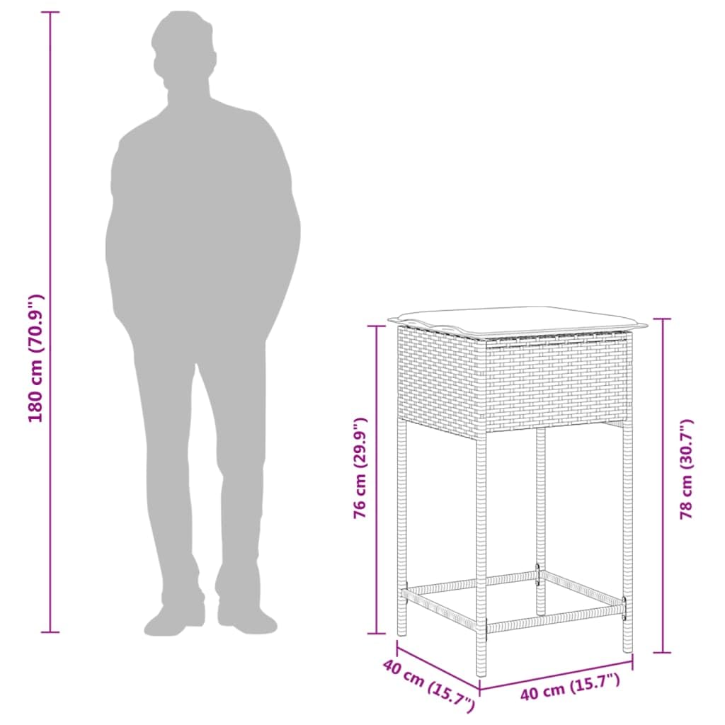 vidaXL Juego de Bar de jardín de 3 Piezas con Cojines ratán PE Gris, Mesa Alta y taburetes de Exterior, Juego de Bar, Juego de Muebles
