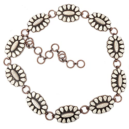 Emulily Western Concho Fashion Stone Chain Belt Western Flower Concho3