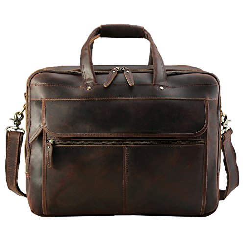 Polare 18'' Thick Full Grain Leather Fit 17.3" Laptop Business Briefcase Work Bag Overnight Bag For Men2