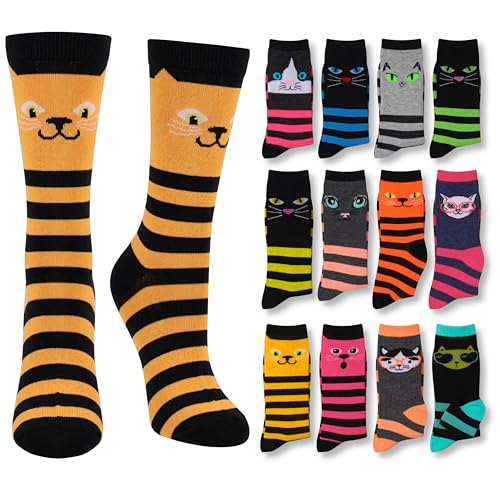 Image of Tipi Toe Women's Fun Patterned Dress Socks, 12-Pack Lightweight Colorful Crew Socks, Casual Novelty Assorted Designs