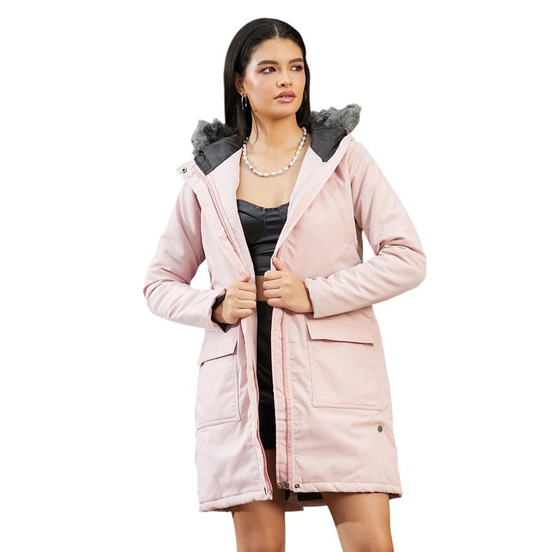 Image of PINACOLADA Women's Fleece-Lined Biker Jacket for Casual Wear | Spread Collar | Long Sleeve | Zipper Closure | Jacket Crafted with Comfort Fit for Everyday Wear