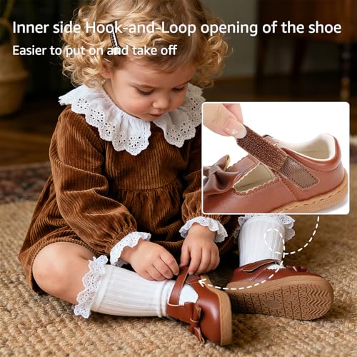 STQ KIDS Toddler Dress Shoes Girls Wide Toe Box Mary Jane Flats | Barefoot, Non-Slip, Hook-and-Loop, Zero Drop, T-Strap, First Walker, Pu Leather, Lightweight, Daily, Easy to Clean — view 5