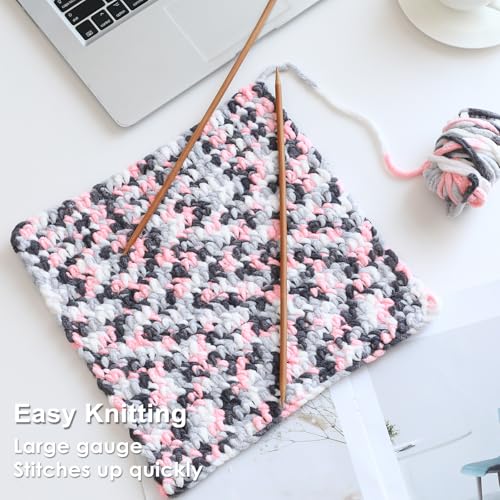 Image of #6 Super Bulky Blanket Yarn for Crocheting - 4 Skeins(Each 10.5oz /300g, 220yds /201m), Chunky Chenille Thick Plush Big Soft Yarn for Crocheting Knitting Blankets, Pink & Grey & White