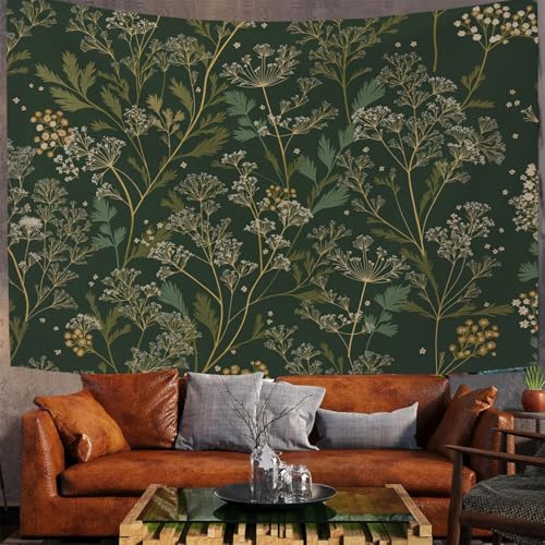 Tapices decorativos artísticos de eneldo silvestre, tela verde oscuro para salón 150x130cm
