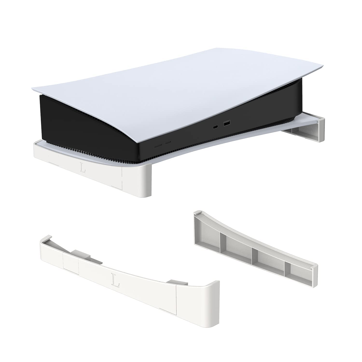 Horizontal Stand for Playstation 5, Desk Stand Compatible with Playstation 5 Disc, Console Lay Down Stand for PS5, Minimalist Design, White