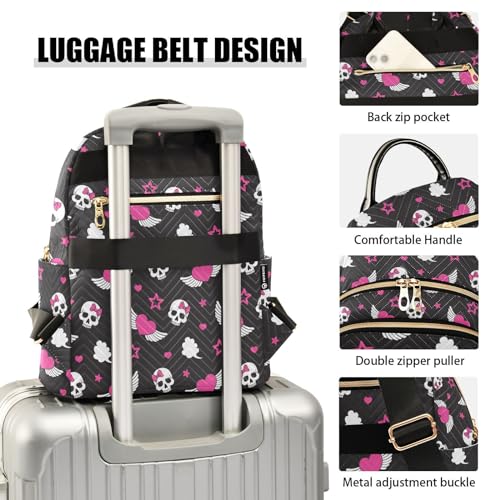 Image of Skull Wings Heart Mini Backpack Fashion Backpack Purse for Women,Handbag Shoulder Bag Casual Daypack, Ladies Gift for College Work (M)