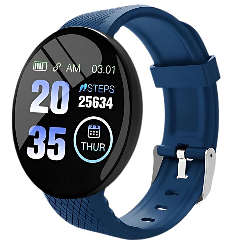 Drumstone (Diwali Special𝟏𝟓 Years Warranty D18 Bluetooth Health Smartwatch | 1.3-Inch Touch Screen, Waterproof Design, Fitness Tracker with Pedometer for Men & Women – Sky Blue