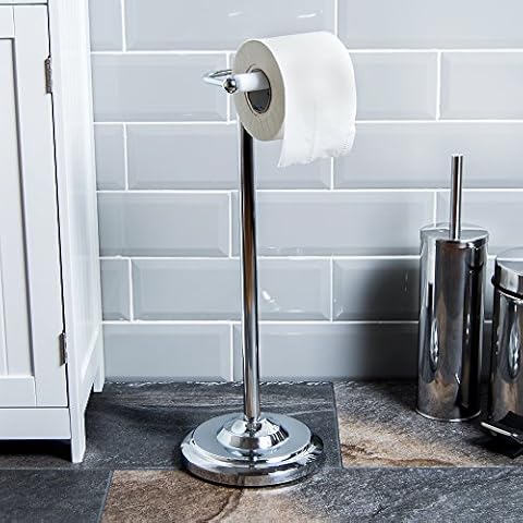 Bath Vida Toilet Roll Holder Floor Standing Chrome Finish Cover