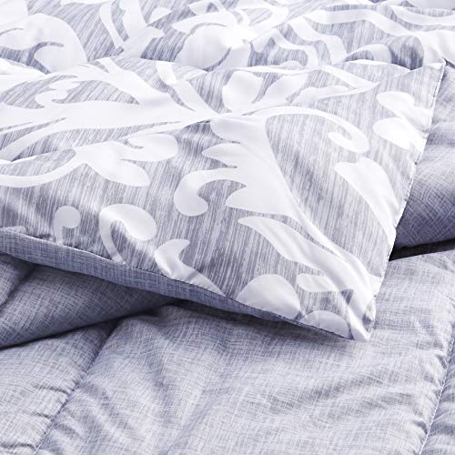 Amazon Basics King Size Comforter Sets, Ultra-Soft Lightweight Microfiber Reversible 3-Piece Bedding, Gray Medallion - Image 6