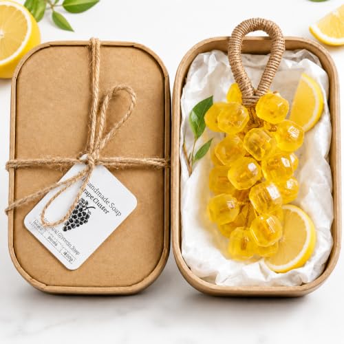 Grape Soap on a Rope Handmade Lemon Scent Grape Cluster Bar Decorative Hanging Bath Bar for Bathroom Sink Shower Home Decor Gift 1 Pc