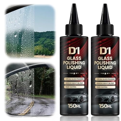 D1 Glass Polishing Liquid 2025 New Car Glass Oil Film Remover and Auto Scratch Repair Compound Car Glasses Polishing Compound Anti-Fog Hydrophobic Coating Spray with Sponge (black-2pcs)