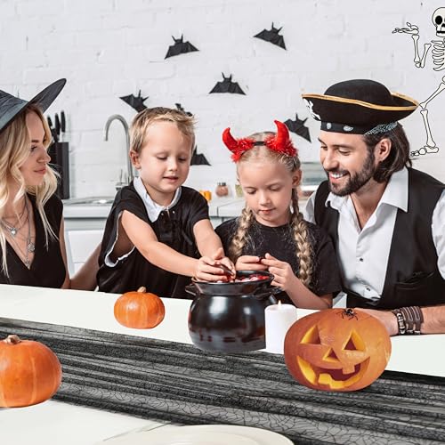 Snowkingdom Halloween Table Runner, 10 FT Black Spider Web Runners Metallic Sequin Sheer Chiffon Gauze Cheesecloth, Black Party Decorations for Halloween Kitchen Dinner Table Birthday Home Indoor by Snowkingdom - Image 8