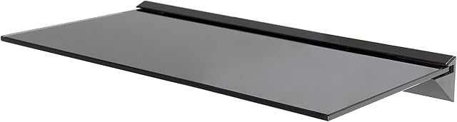 mahara Black Floating Shelf - Tempered Safety Glass Shelf 8mm Thickness - Mounted Wall Shelf W60cm X D25cm X H5.5cm - Floating Shelves Support Maximum 20kg - Black Shelf for Lounge/Office/Bathroom