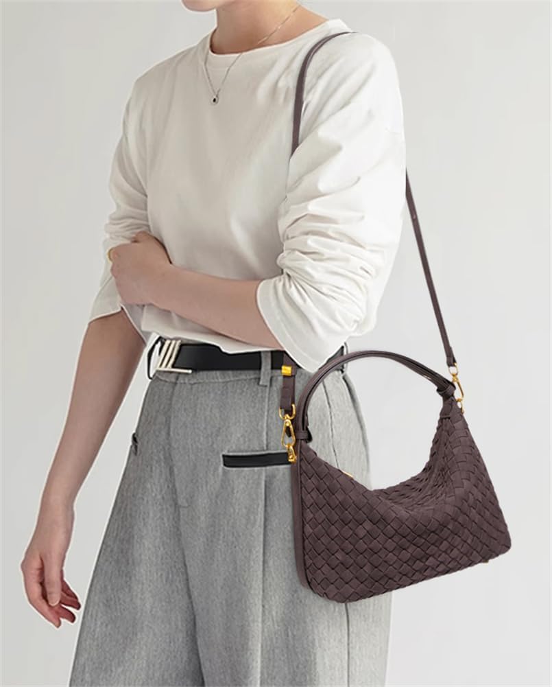Suede Woven Tote Bag Shoulder Purse for Women Faux Suede Crossbody Handbag Clutch Woven Hobo Bag Satchel Slouchy Handbag 2025 - Image 2