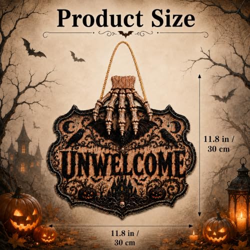 Image of Halloween Decorations - Gothic Unwelcome Wooden Sign for Front Door