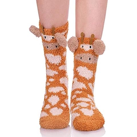 LANLEO Fuzzy Socks For Women Slipper Socks Fluffy Winter Warm Soft Cozy Plush Cute Animal Sleeping Christmas Socks 1 Pairs Giraffe Cover