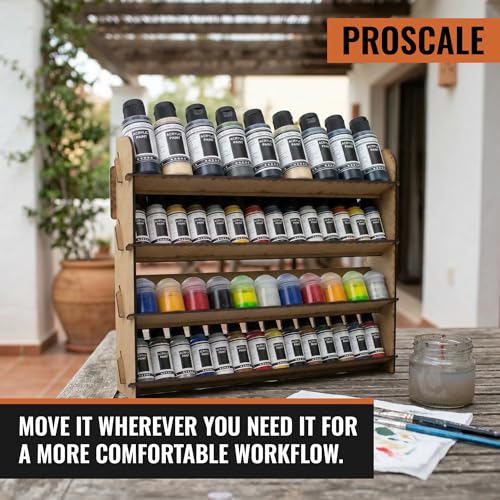 Image of PROSCALE 2x Universal Wall Paint Organizer for Miniatures & Modeling, Vertical Paint Shelf with Flat Shelves (No Holes) for Mixed Bottle Sizes, Compatible with Vallejo, Citadel, Army Painter, AK