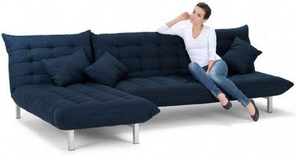 FURNY Designer Five Seater Sectional Sofa (Dark Blue)