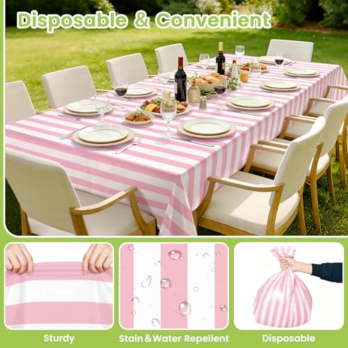 Image of Mulbozy Pink and White Striped Tablecloth 4 Pack,54 x 108 Inch