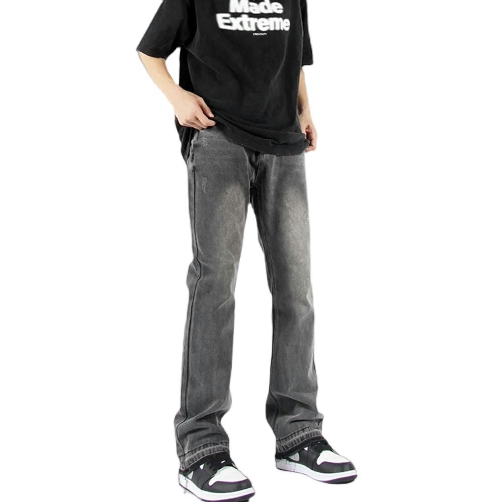 Jean délavé pour homme pantalon long gris uni mode urbaine streetwear taille M
