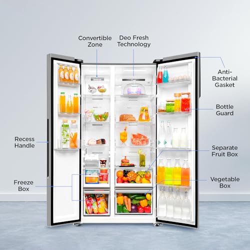 Image of Haier 596 L, 3 Star, 100% Convertible Fridge Space, Expert Inverter, Frost Free Side by Side Refrigerator, (HES-690IM, Inox Marine)