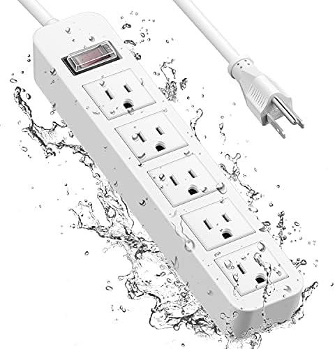 Upgraded Outdoor Power Strip Weatherproof, 5AC Outlets and 6ft Long Extension Cord IPX4 Waterproof Overload Protection Surge Protector for Baby Room/ Bathroom/ Patio/ Kitchen/ Garden, UL Certification