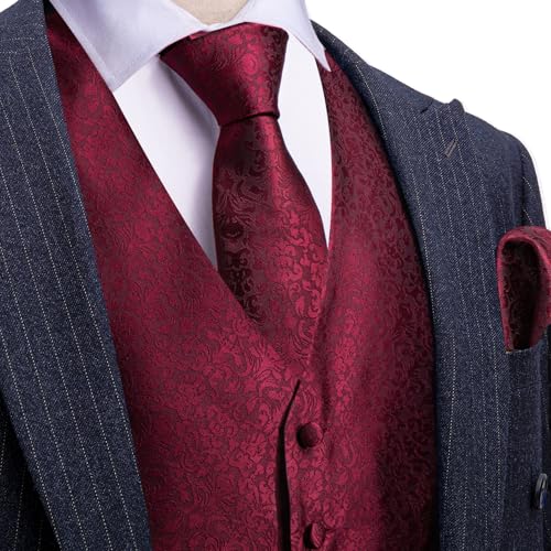 Image of Barry.Wang Men's Suit Vest Tie Bowtie Set Formal Silk Paisley Waistcoat Hanky Cufflinks Lapel Pin Set Wedding Party 7PCS