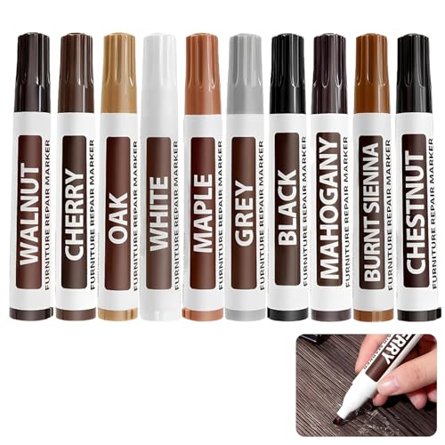 Ensemble de 10 Stylo Marqueurs pour Réparation de Meubles en Bois Couleurs Variées pour Parquet, Meubles, Portes et Cadres set de réparation en stratifié Entretien Facile, Séchage Express, stylo reto