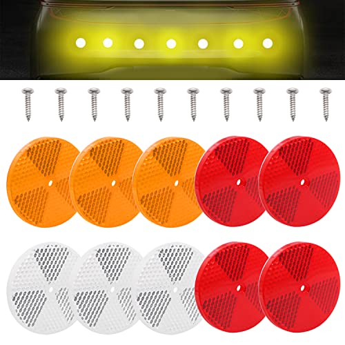 Smseace 10Pcs Red/Yellow/White Round Reflector With Center Mounting Hole With 10Pcs #8X3/4''(M4X20Mm) 304 Stainless Steel Screw Used For Roads，Mailboxes，Tunnels，Cars Round Front Reflector D-020-3C #TOP15