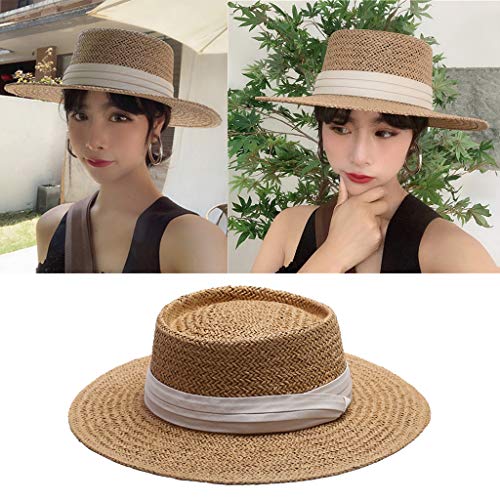 F Fityle Chapéu De Palha Das Mulheres Verão Praia Boater Chapéu De Sol Chapéu Dobrável Fedora Viagem