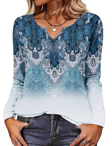 Image of Zeagoo Long Sleeve Shirts for Women Fall Tops Casual Dressy V Neck Blouses Boho Tunic Western Clothes Vacation Outfits