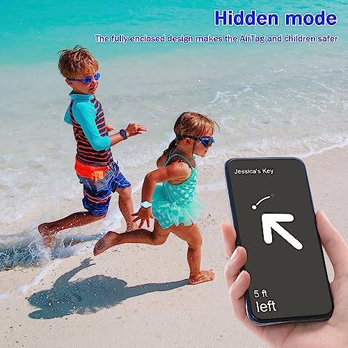 R-fun Lot de 2 Bracelets étanches pour Enfants compatibles avec Apple Air Tag Tracker avec Silicone Souple, Coque Anti-Perte pour Enfants, Bleu Nuit/Bleu Clair – vue 4
