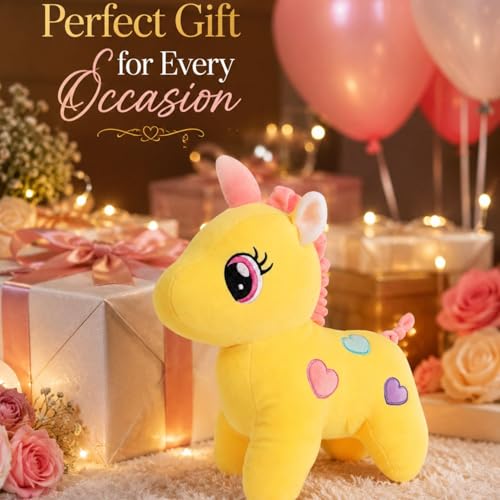 Image of Yellow Unicorn 25cm | Ultra Soft Plush Stuffed Toy | Cute Hugging Pillow | Gift for Kids Boys Girls