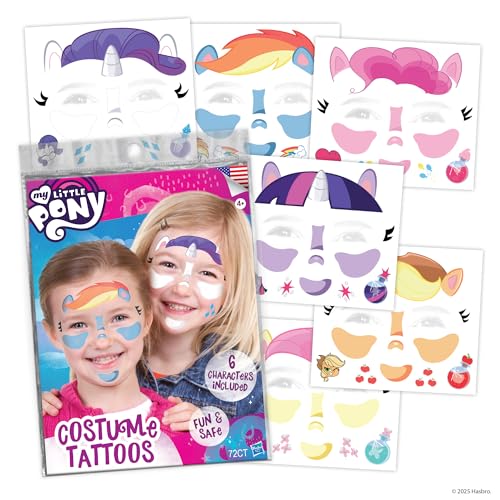 My Little Pony Costume Face Temporary Tattoos – Tattoo Set for Kids Featuring Twilight Sparkle, Rainbow Dash, Pinkie Pie & More, Easy Halloween Costume Accessory, Non-Toxic & Skin-Safe