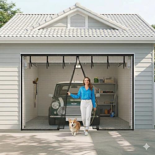 TravLand Magnetic Garage Screen Door 1 car- - 8x7 FT | Fiberglass Mesh, Magnetic Closure, Tool-Free Setup | Ideal for Garage, Patio, Home Gym, Pet Areas & More