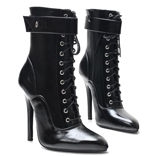 SKLKHO 14CM High Heel Ankle Boots, Pole Dancing Cospaly Shoes, Lockable & Side Zip, for Fetish, Gothic, Parties, Y2K, Nightlife,Black,8