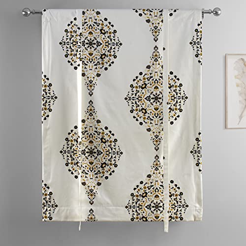 Image of HPD Half Price Drapes Room Darkening Tie Up Curtains 46 X 63 Inch Kerala Printed Cotton Window Roll Up Balloon Curtain for Living Room, Kitchen PRTW-TUD41A-63 (1 Panel), Kerala Gold