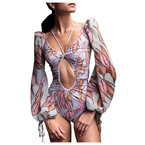 Maillot de bain une pièce à manches longues rose et chic avec soutien-gorge intégré taille L