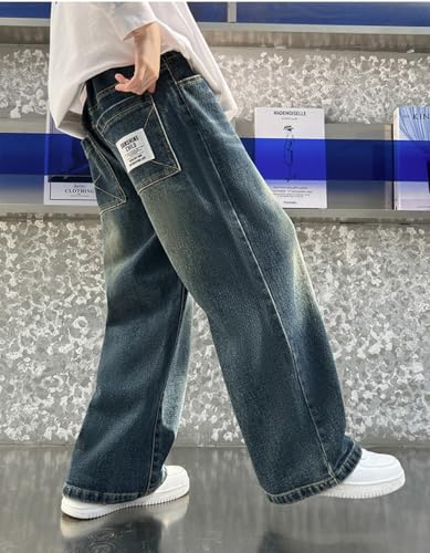 Kids Boys Streetwear Elastic Waist Wide Leg Baggy Cargo Denim Cotton Jeans Pants with Pocket for 4-14 Years3