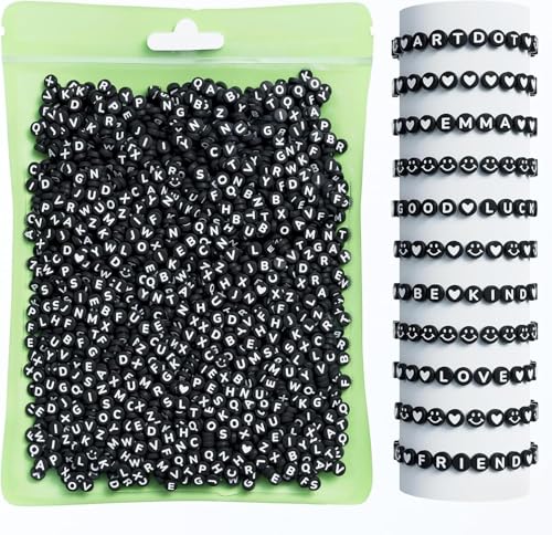 Image of Hudux Clay Beads for Bracelet Making Kit, Heishi Bead for Jewelry Making, Friendship Bracelet Kit, Spacer Beads for Adult Necklace Earring DIY (Alphabet)