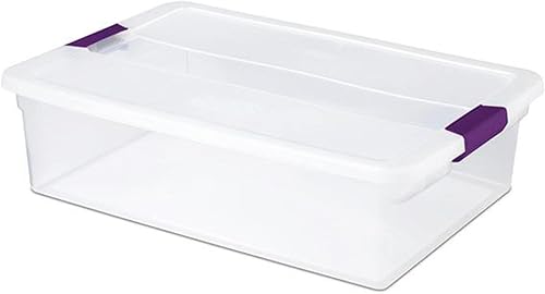 Miniatura 3 de Sterilite ClearView Latch - Caja organizadora apilable de 32 cuartos de galón de capacidad con asas color ciruela dulce (paquete de 12)