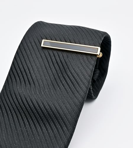 14K Gold Plated/Silver Mens Tie Clip with Black Agate In Gift Case Golden Tone 2 Inch Men's Tie Pin Bar for Regular Necktie Daily Business Anniversary Wedding Occasions2