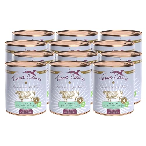 Terra Canis Rind, Sellerie, Aprikose & Gesundheitskräuter - Senior Nassfutter, 12x800g I Premium Hundefutter in 100% Lebensmittelqualität Aller Rohstoffe I Reichhaltig & gesund I Getreidearm