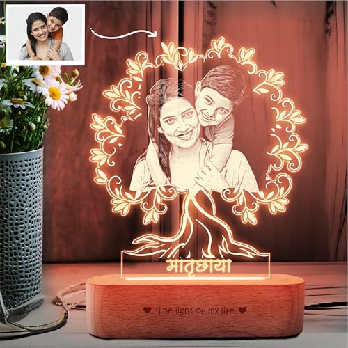 Image of ZOCI VOCI Matruchaya - Mother's Love in Light | Engraved Acrylic Lamp | Gift for Mom (Warm Light, B&W - Engraving)