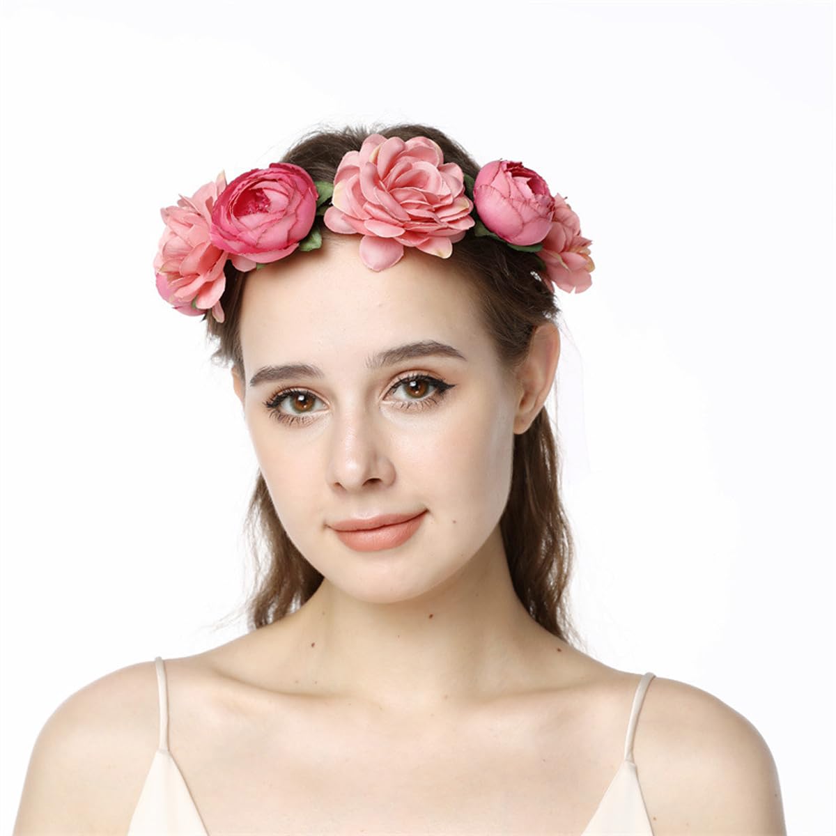 Lucky Summer Women Flower Headband BOHO Floral Crown Hair Wreath Garland Halo Photo Prop (Grey Pink)