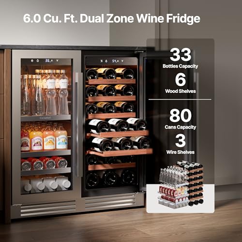 Image of Ca'Lefort 30 Inch Wine & Beverage Refrigerator - 80 Can & 33 Bottle | 36-72F Touch Control, Dual-Pane Glass Door, Adjustable Shelves, 3 Color LED, Built-In or Under Counter for Home Bar Kitchen
