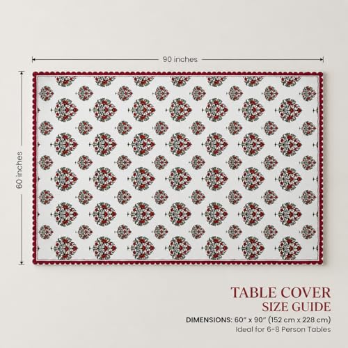Image of BSB HOME 300 TC Table Cover for 6 Seater Dining Table, Premium Soft Washable Wrinkle & Fade Resistant Table Cloth for Home Kitchen Dining Room Decor, 90 x 60 Inches (228 x 152 cm) - Floral White